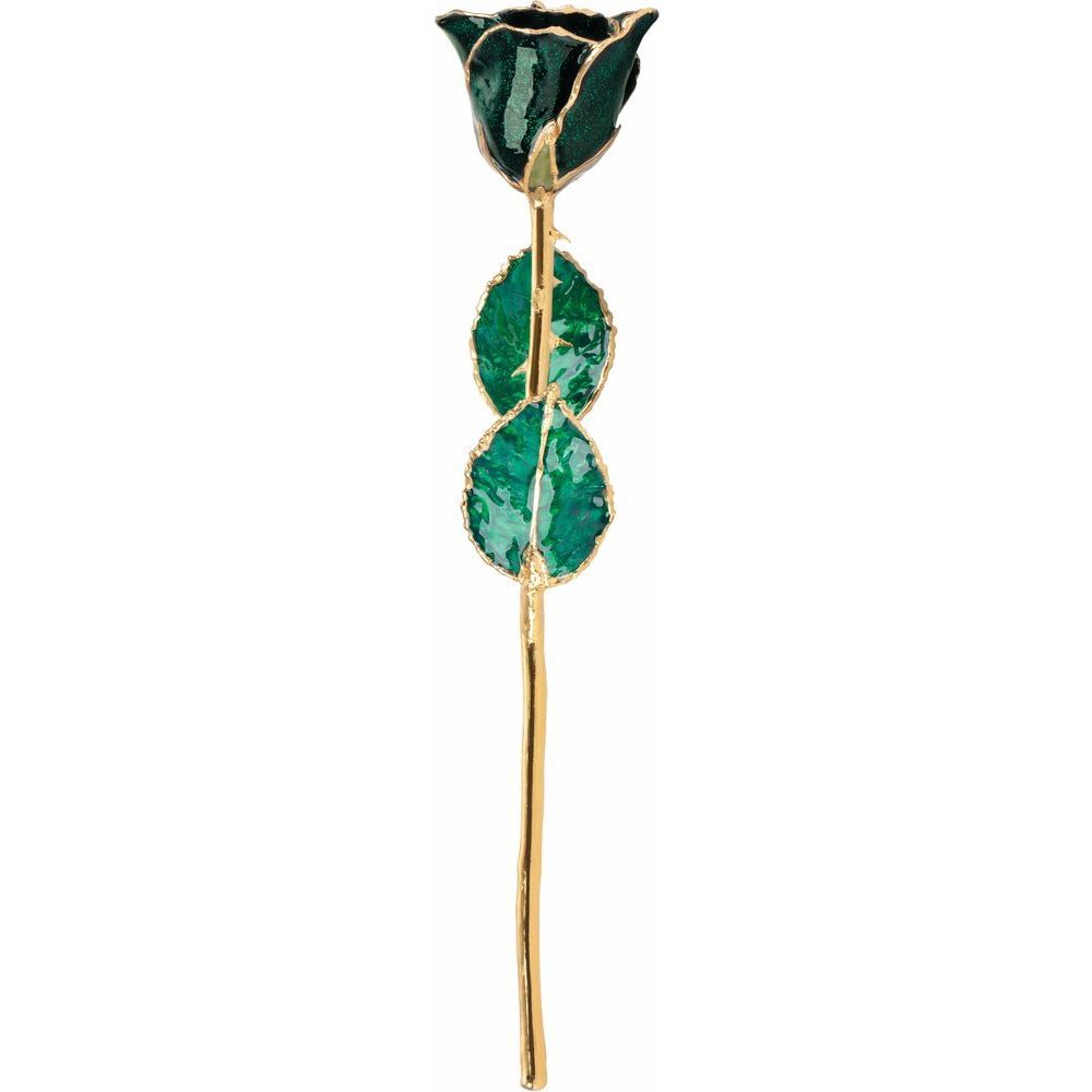 24k Gold Dipped Sparkle Emerald Lacquer Real Rose Valentine’s Day Holiday Gift