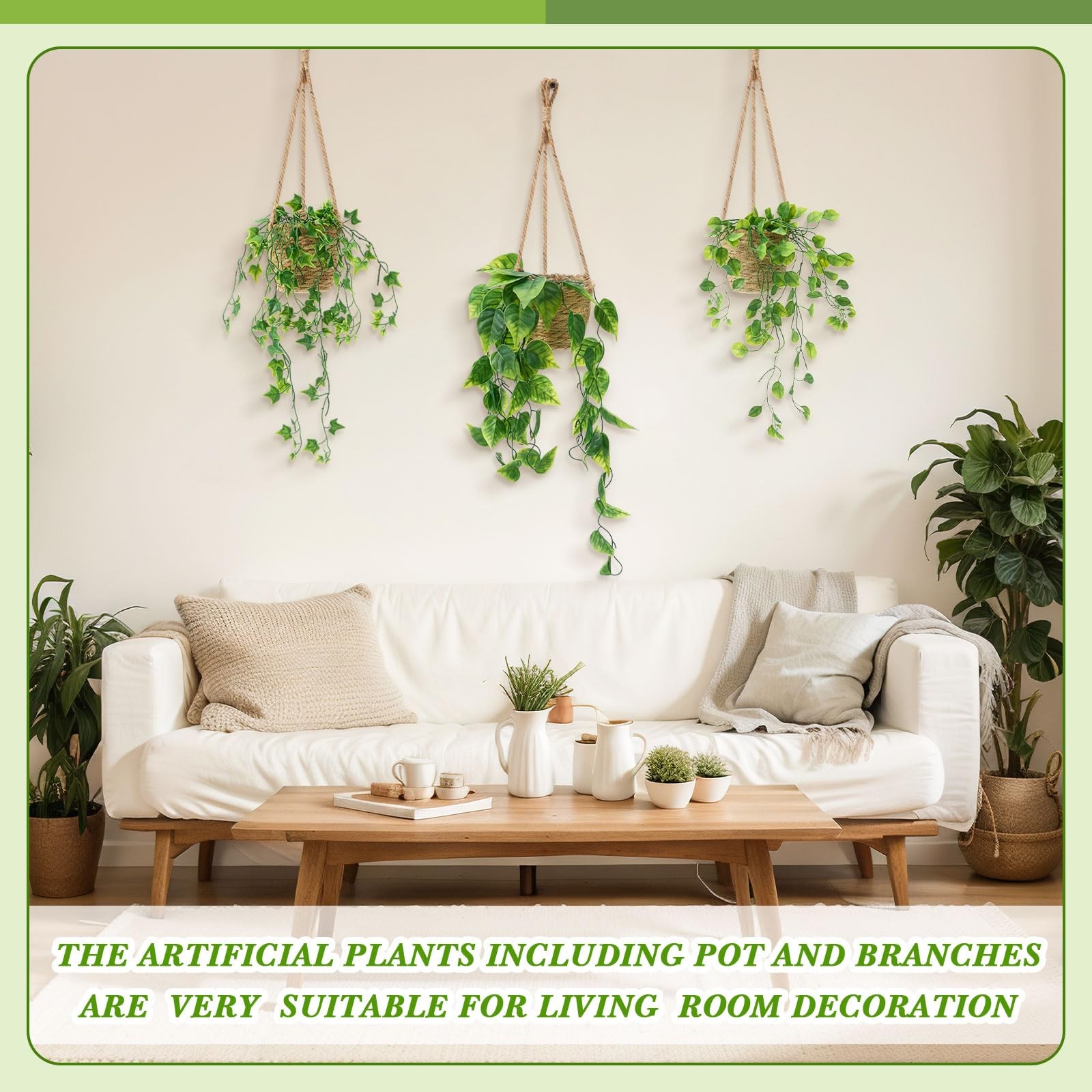 6 Set Mini Fake Hanging Plants with Woven Basket Boho Artificial Ivy Faux Vin…
