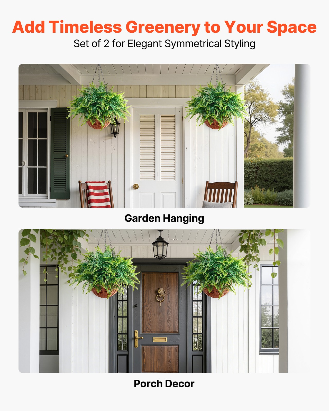 VEVOR 23″ Artificial Hanging Boston Fern Bush Wall Wedding Party Decor 2 Pcs