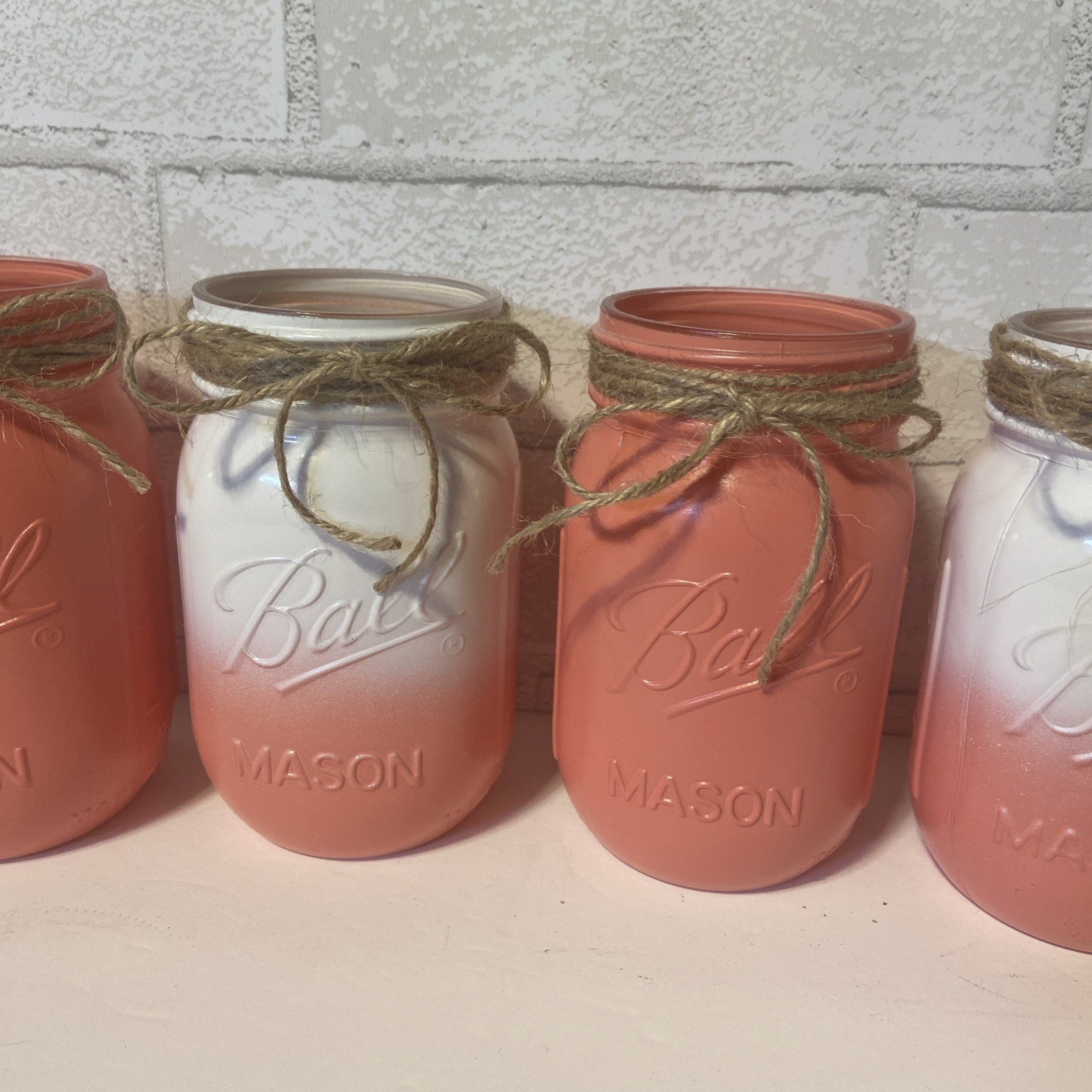 Vintage Coral and White Mason Jar Set of 4