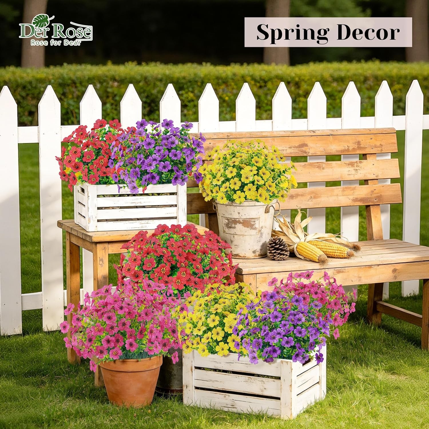 12/24 Bundles Artificial Flowers for Outdoors Fake Flowers Plants Spring Decorat