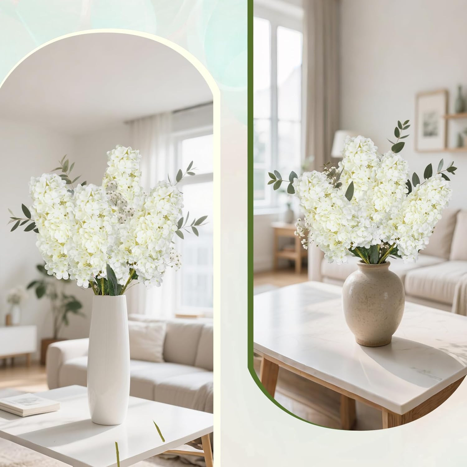 4Pcs White Hydrangea Artificial Flower 33.5″ Conical Faux Hydrangea (White) | Re