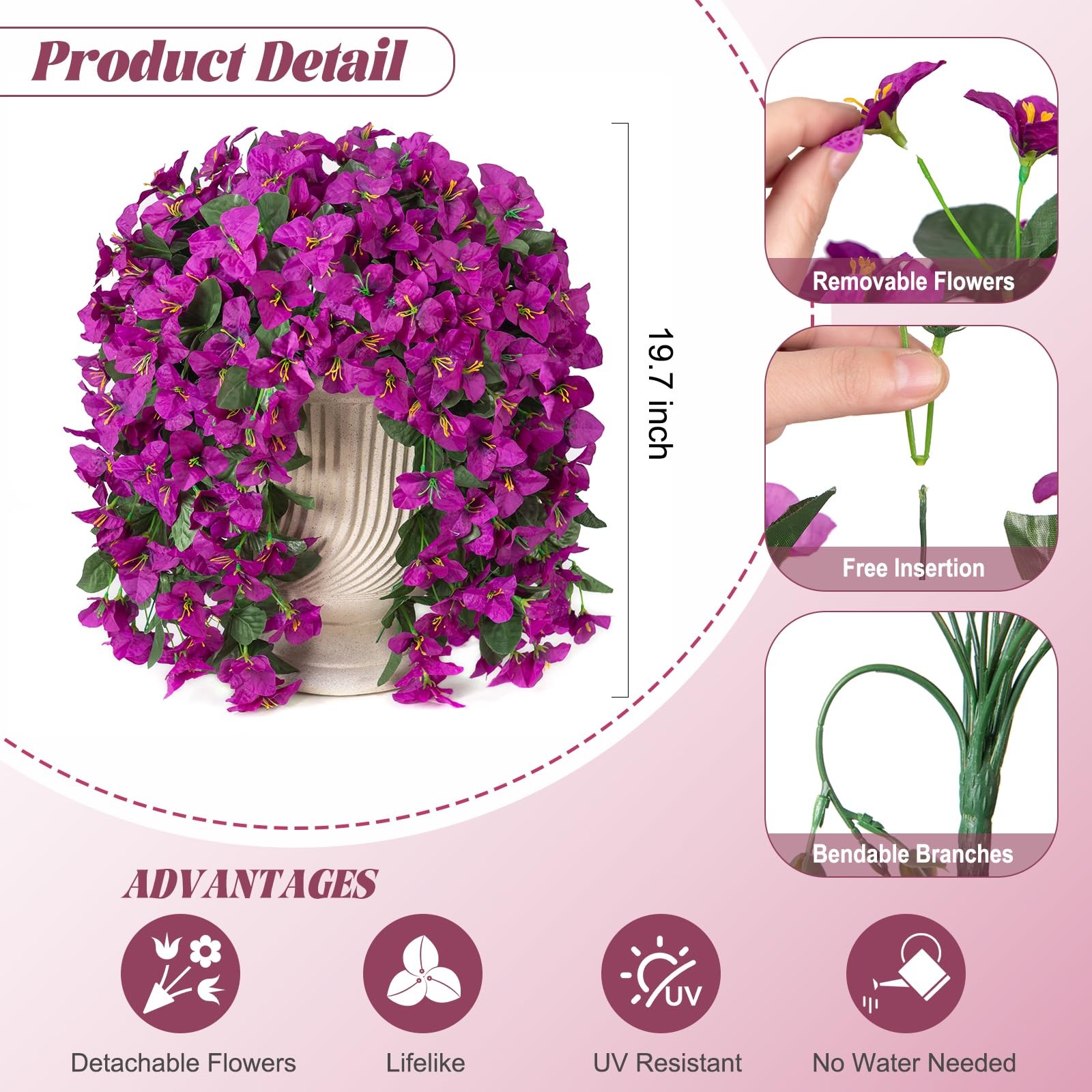 2 pcs Artificial Faux Bougainvillea Flowers Plants for Outdoor Outside Summer…