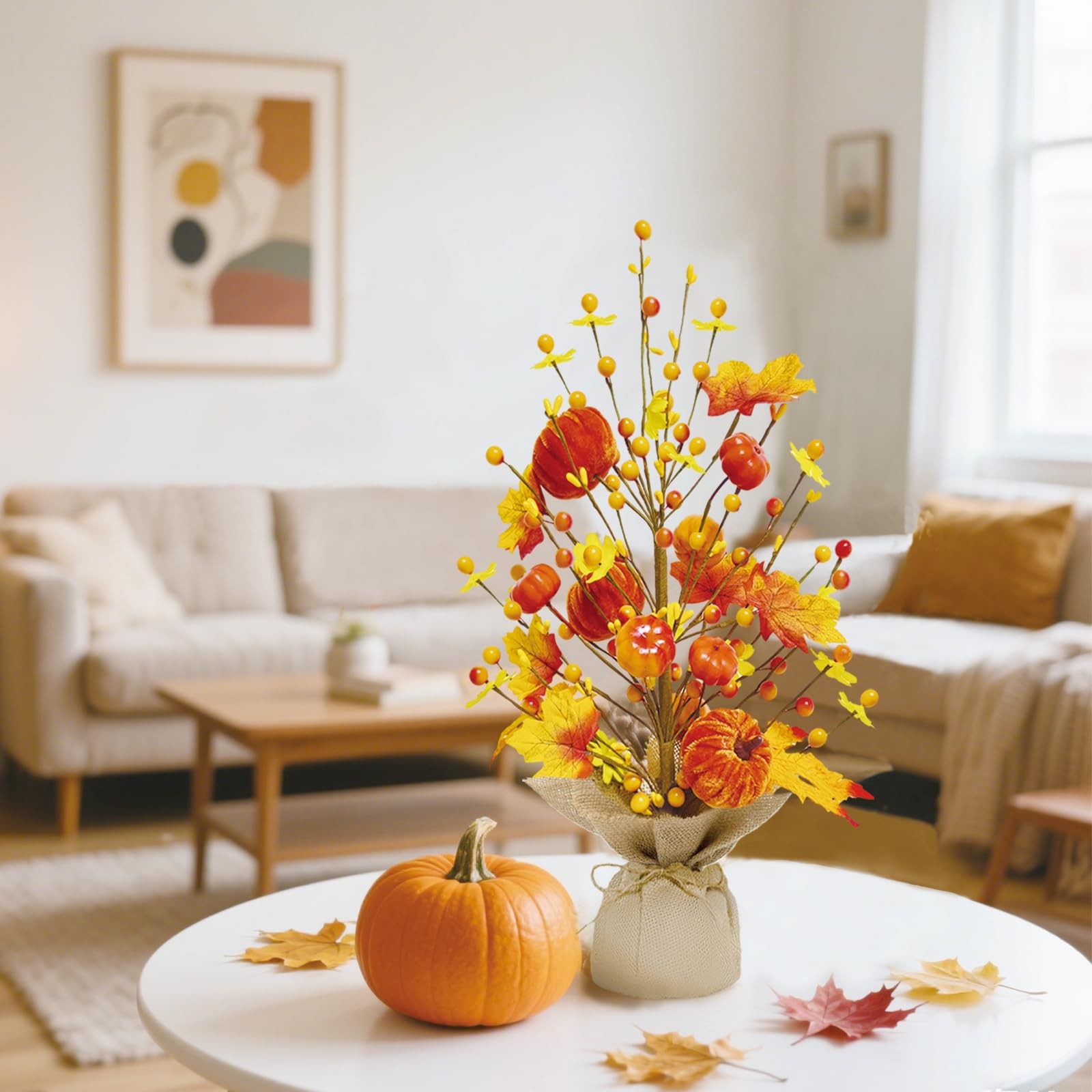 18 Inch Fall Decorations for Home Fall Tree with Fake Pumpkin Berry Leaves