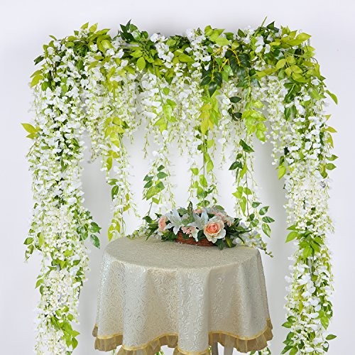 Wisteria Artificial Flowers Garland, 4Pcs Total 28.8ft White White,green