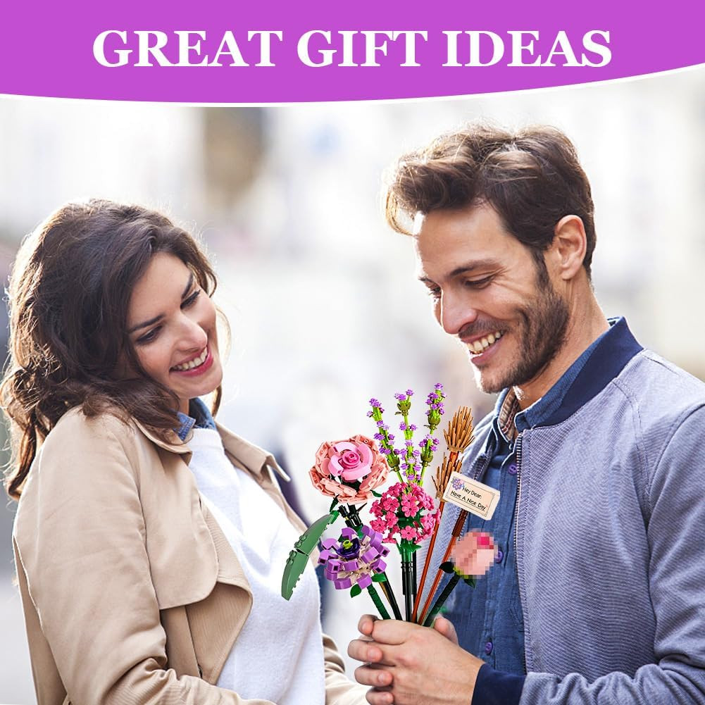 Mini Bricks Flower Bouquet Building Sets, Artificial Flowers, DIY Unique Decorat
