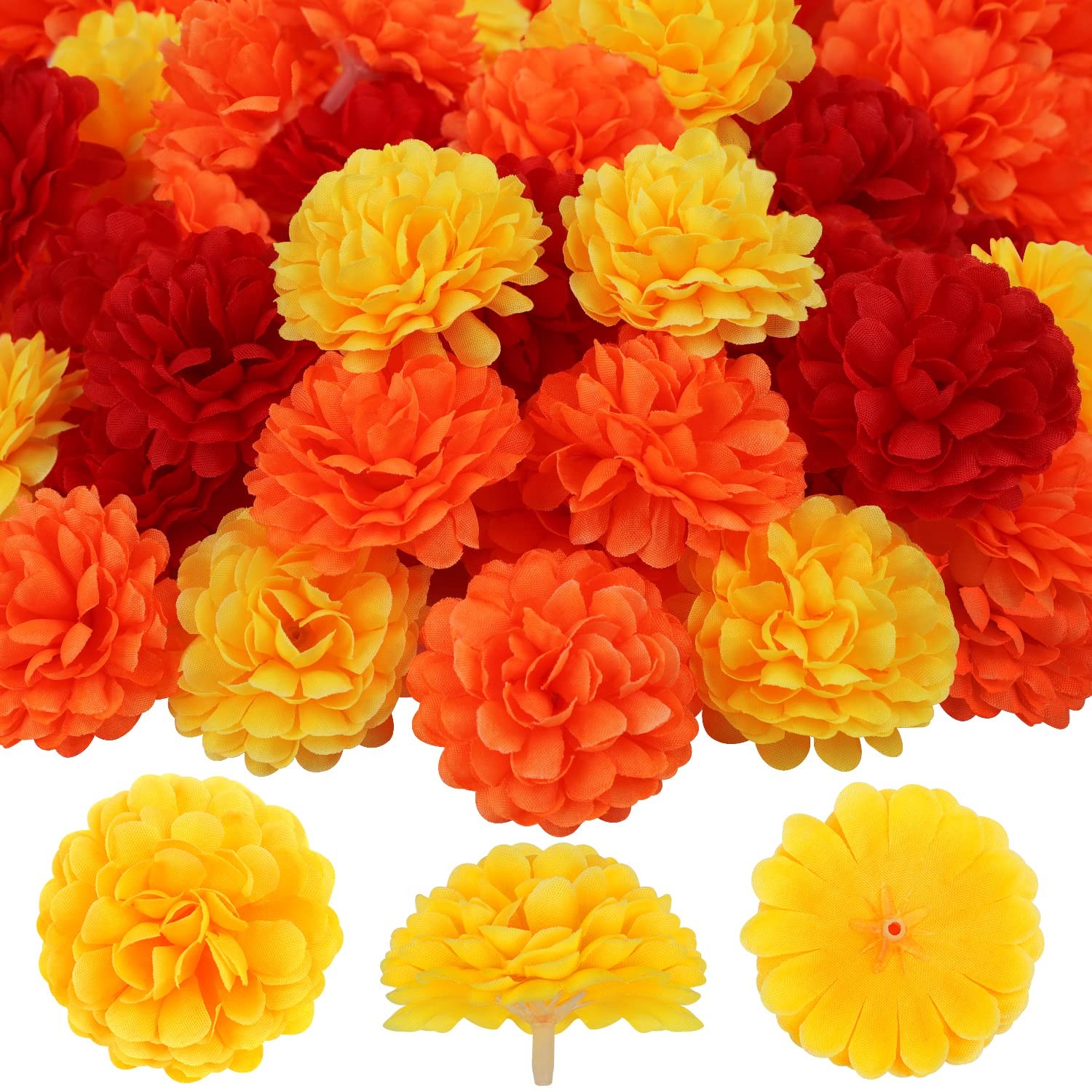 Marigold Flowers Heads Bulk, 40Pcs Silk Marigold Flowers Artificial for Decor…