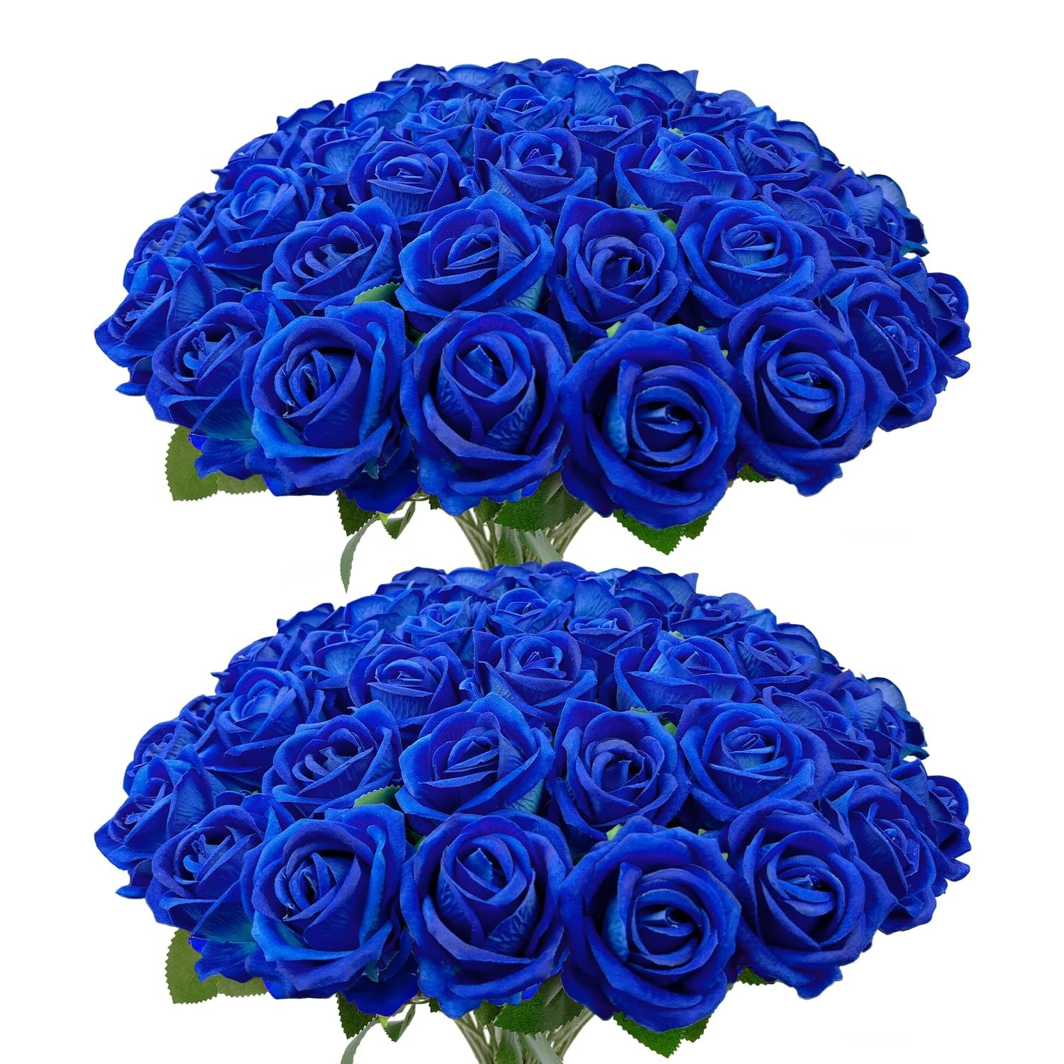 Wondrus 50 PCS Royal Blue Artificial Flowers Fake Velvet Blue Roses with Stems