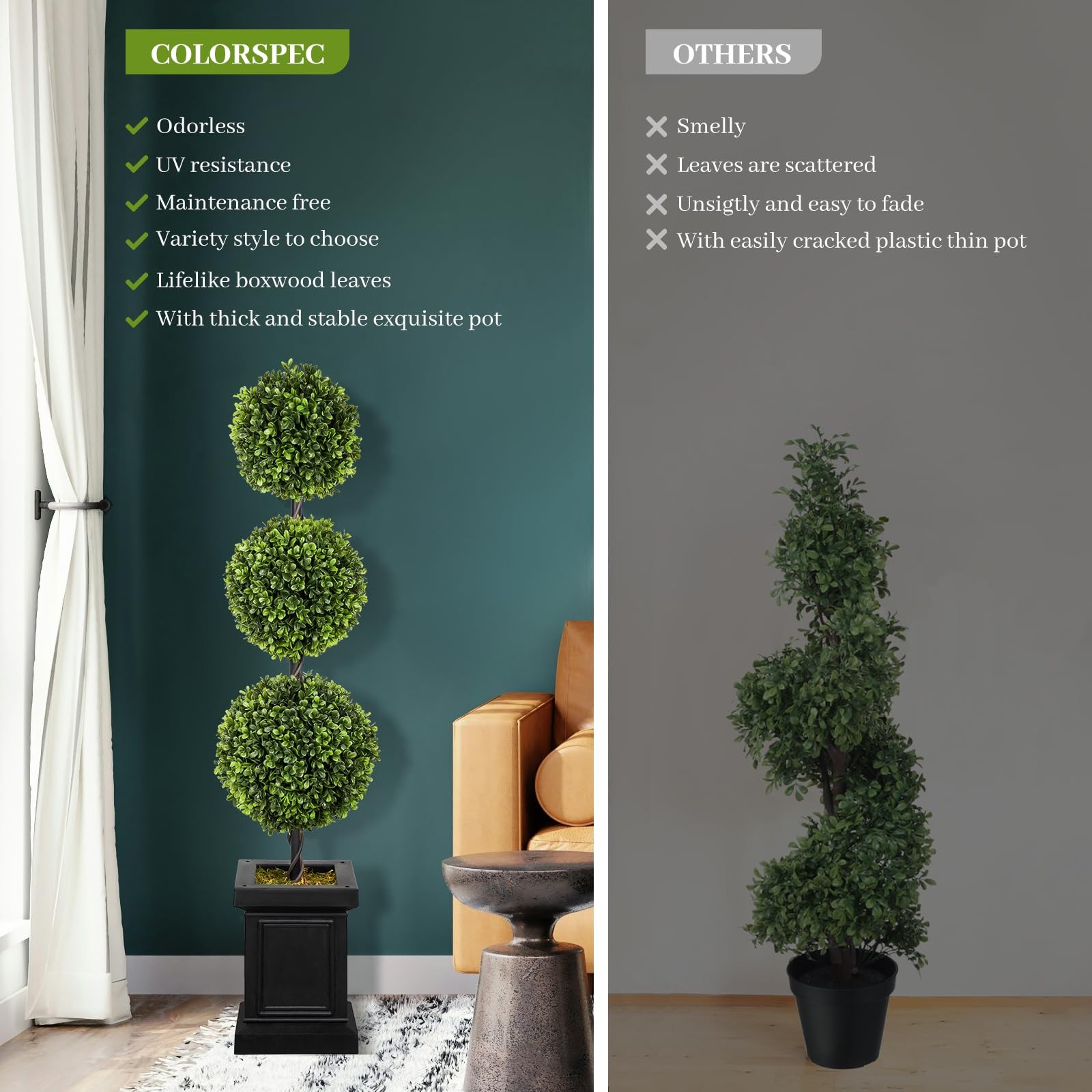 3.5ft Boxwood Outdoor Topiary Set of 2, Tall All Year Green Fake Plant Topiar…