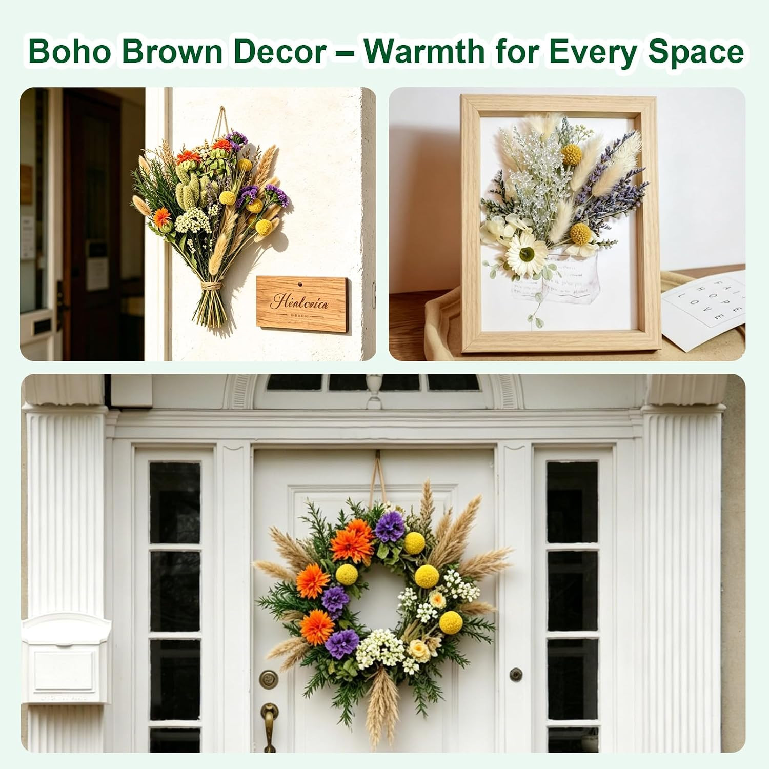 13 Kinds Mini Dried Flower Bouquet, 5-8″ Boho Brown for Crafts, Vase Filler | Na