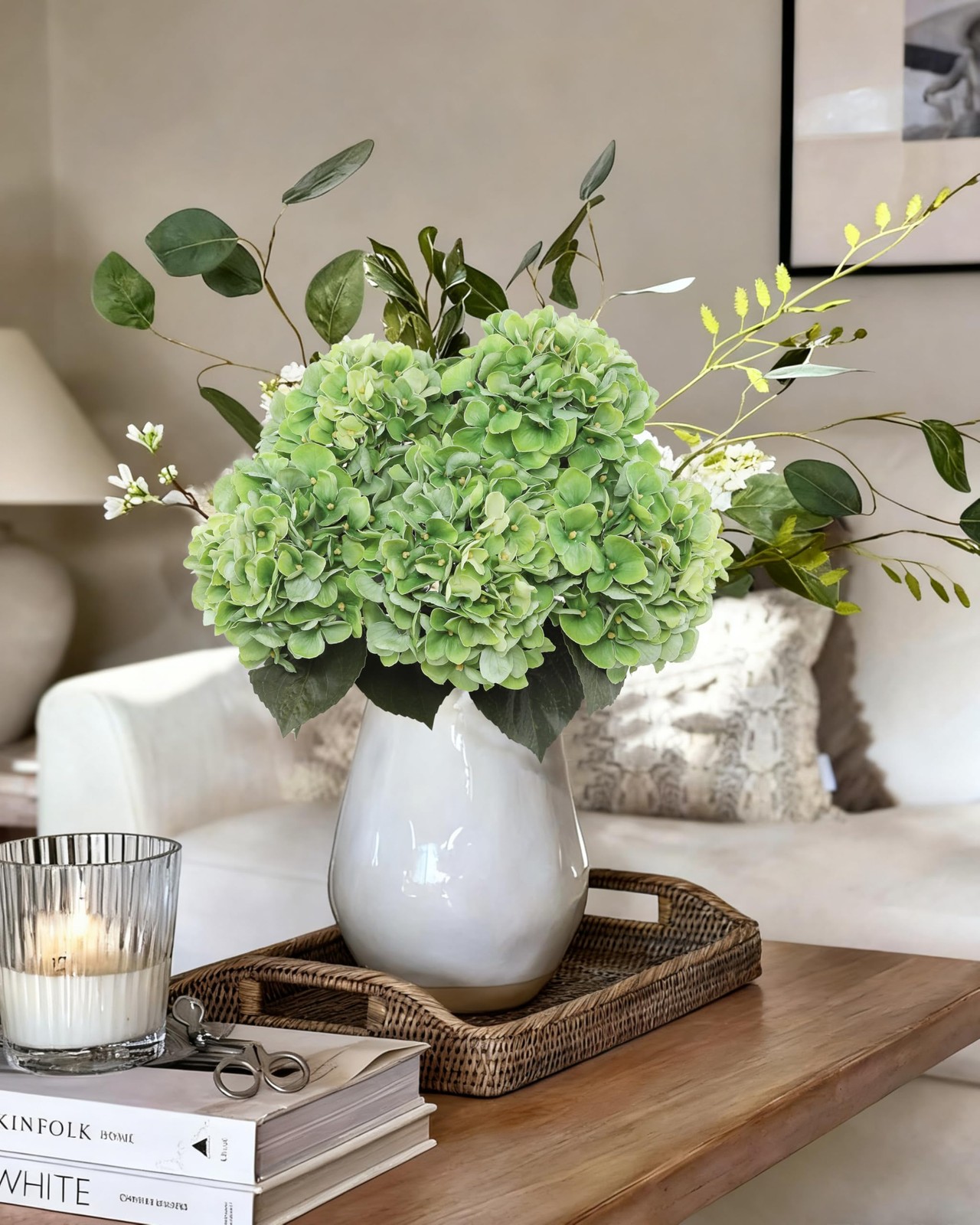 3Pcs Green Hydrangea Artificial Flowers,Latex Real Touch Hydrangeas Faux Hydr…