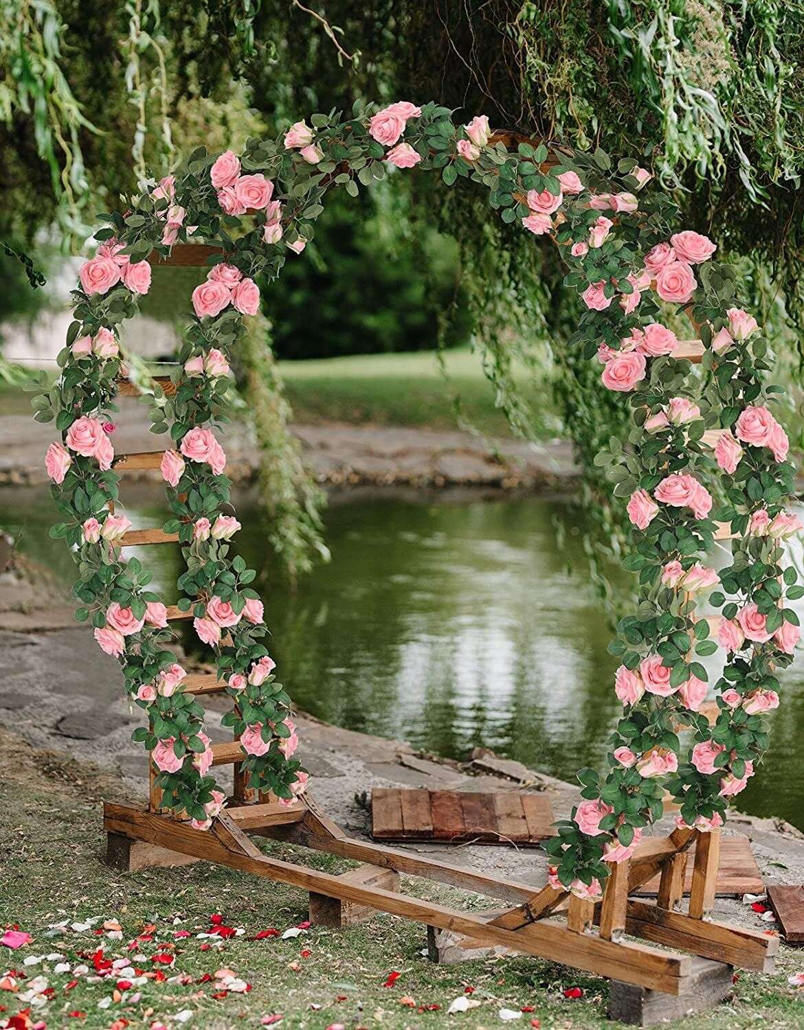 1-6Pack Fake Rose Vine Flowers Plants Artificial Hanging Ivy Home Party 7.6 Feet