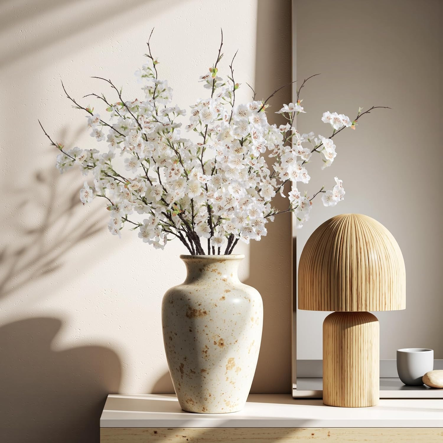 Silk Cherry Blossom Branches 27.6″ – 12Pcs White for Home & Wedding Decor