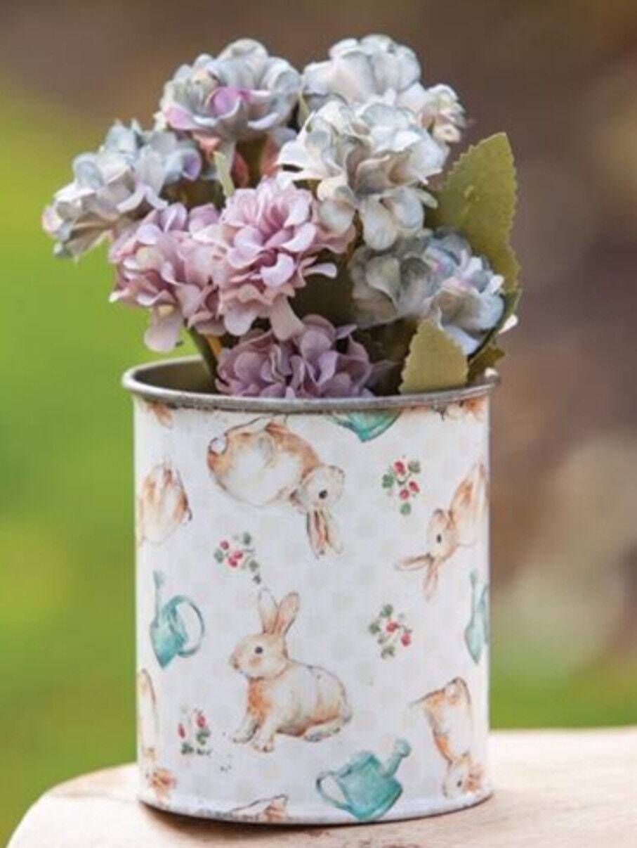 Vintage Style Bunny Print Spring Easter Bunny Can Spring Planter