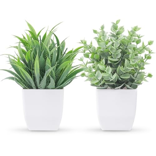 Der Rose 2 Pack Artificial Fake Plants Small Potted Greenery for Home Office Dec