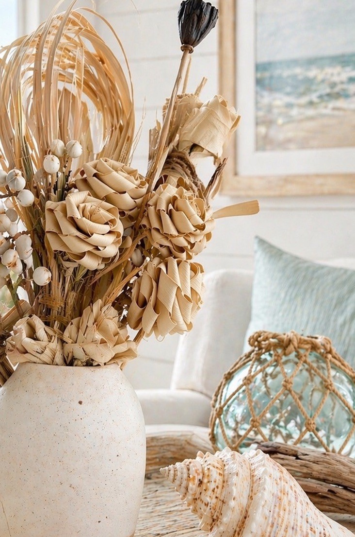 VTG Handmade Dried Palm Flower Bundle Natural Boho Floral Rustic Coastal Decor