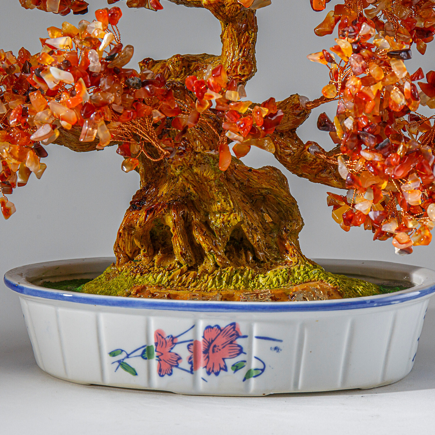 Genuine Carnelian Bonsai Tree in Oval Ceramic Pot (11” Tall)