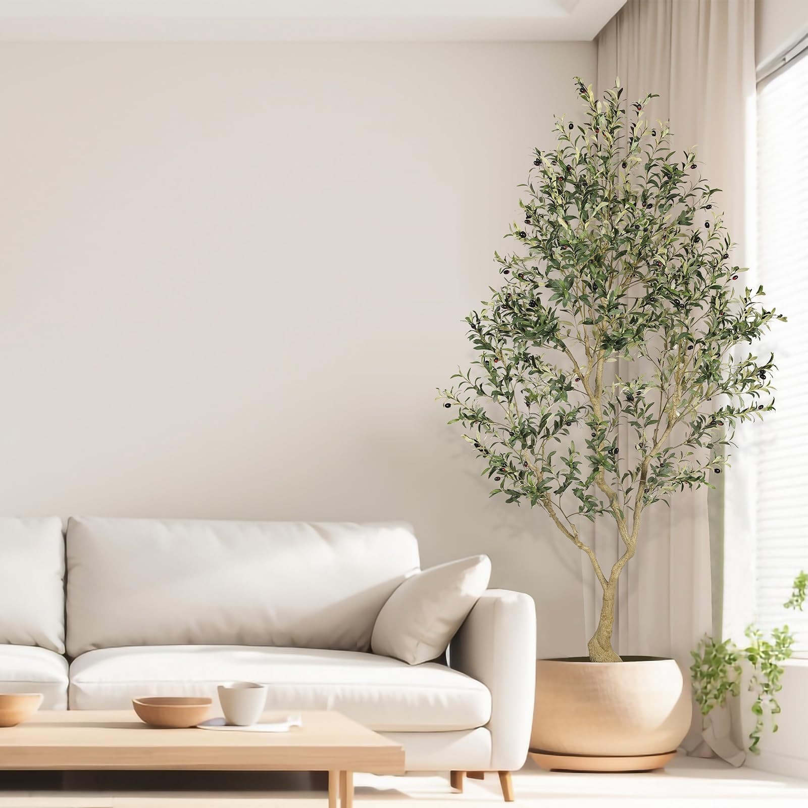 FEELEAD 8ft Artificial Olive Tree Indoor Large Branch Realistic Leaves