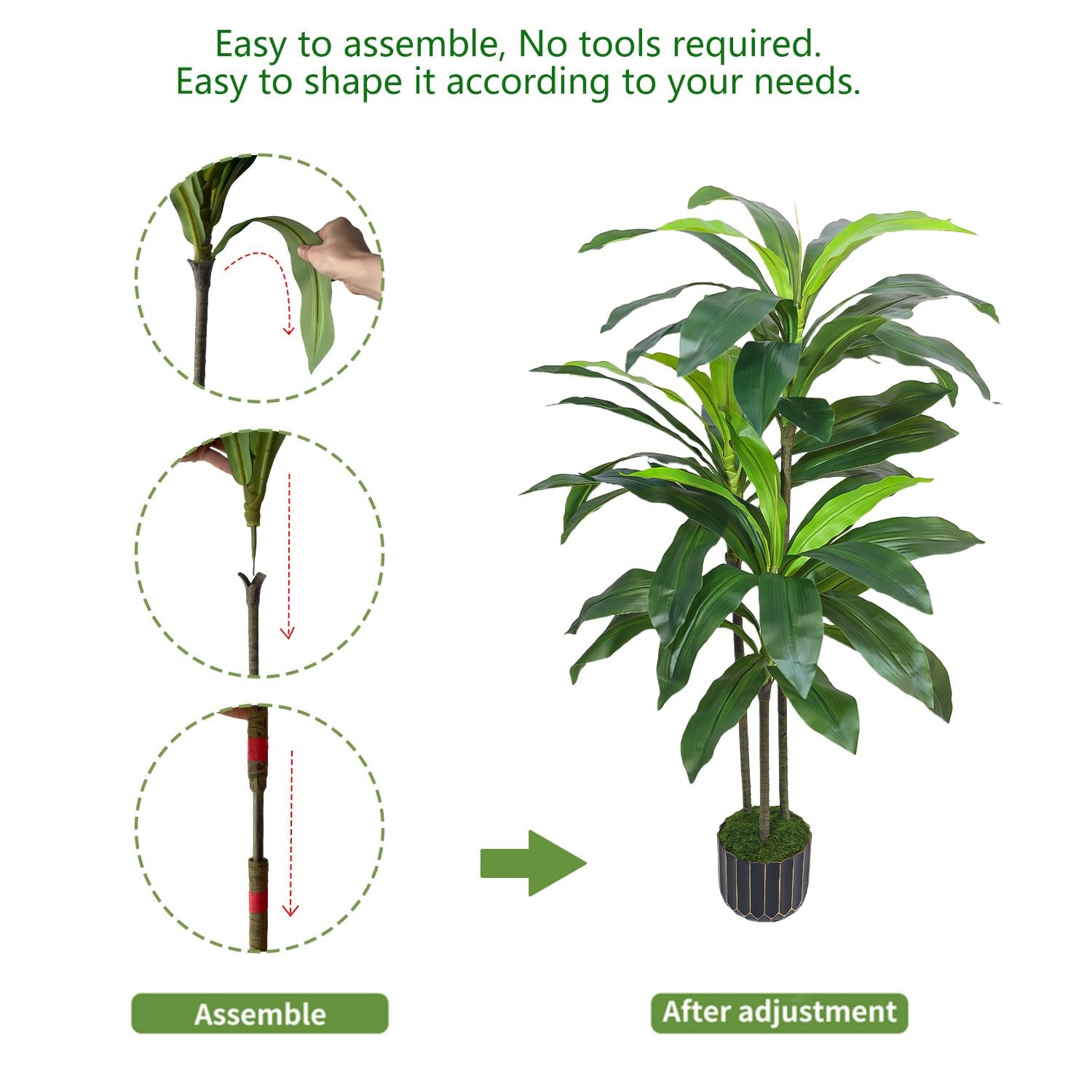 Artificial Dracaena Tree 48in – Fake Plants Tree with Black Planter – Faux Yu…