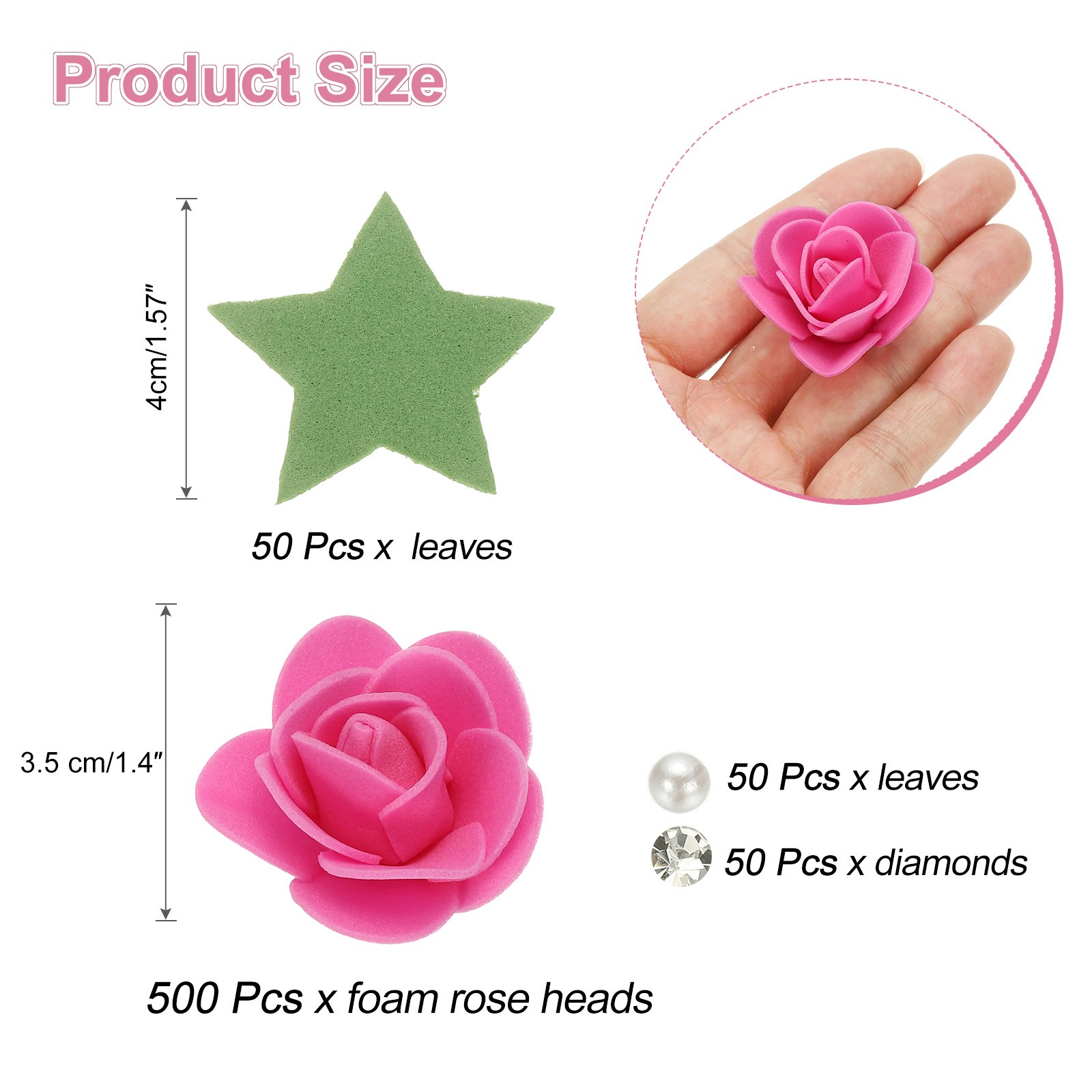500pcs Foam Rose Heads 3.5 cm for DIY Crafts Accessories, Rose Red