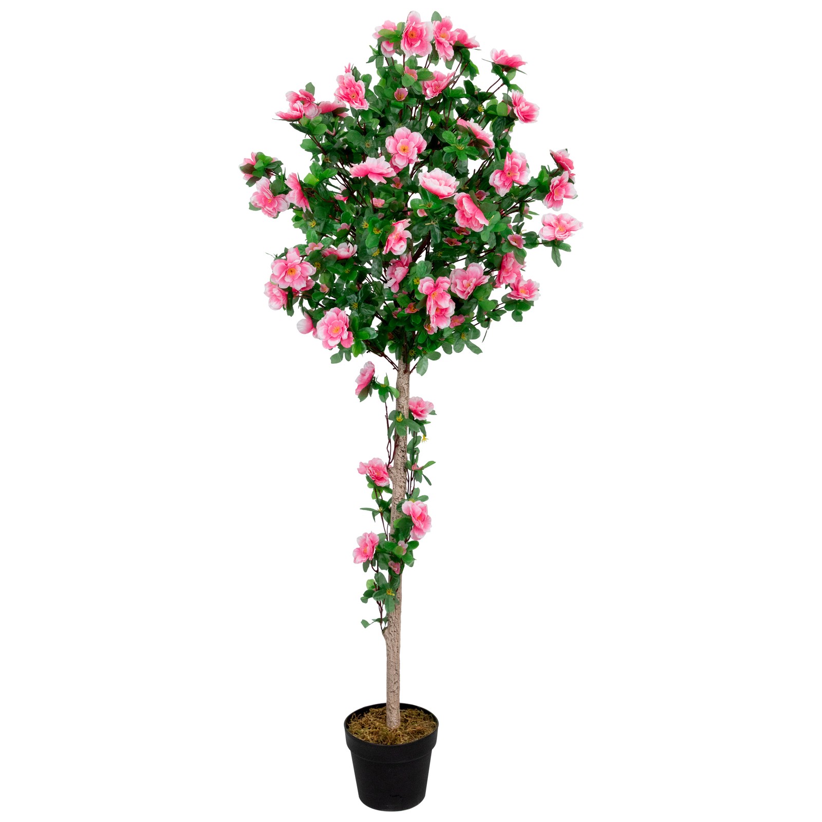 4.5′ Potted Artificial Azalea Flower Tree – Pink – 4.5′