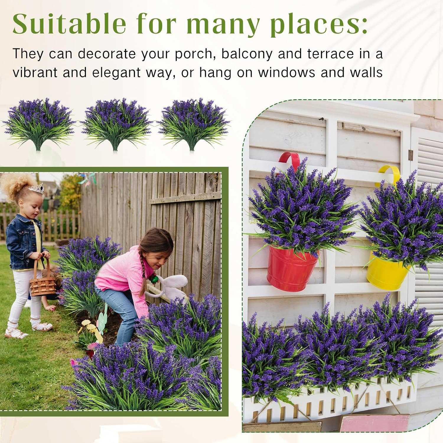 50 UV Resistant Purple Artificial Monkey Grass Plants for Garden & Home Decor