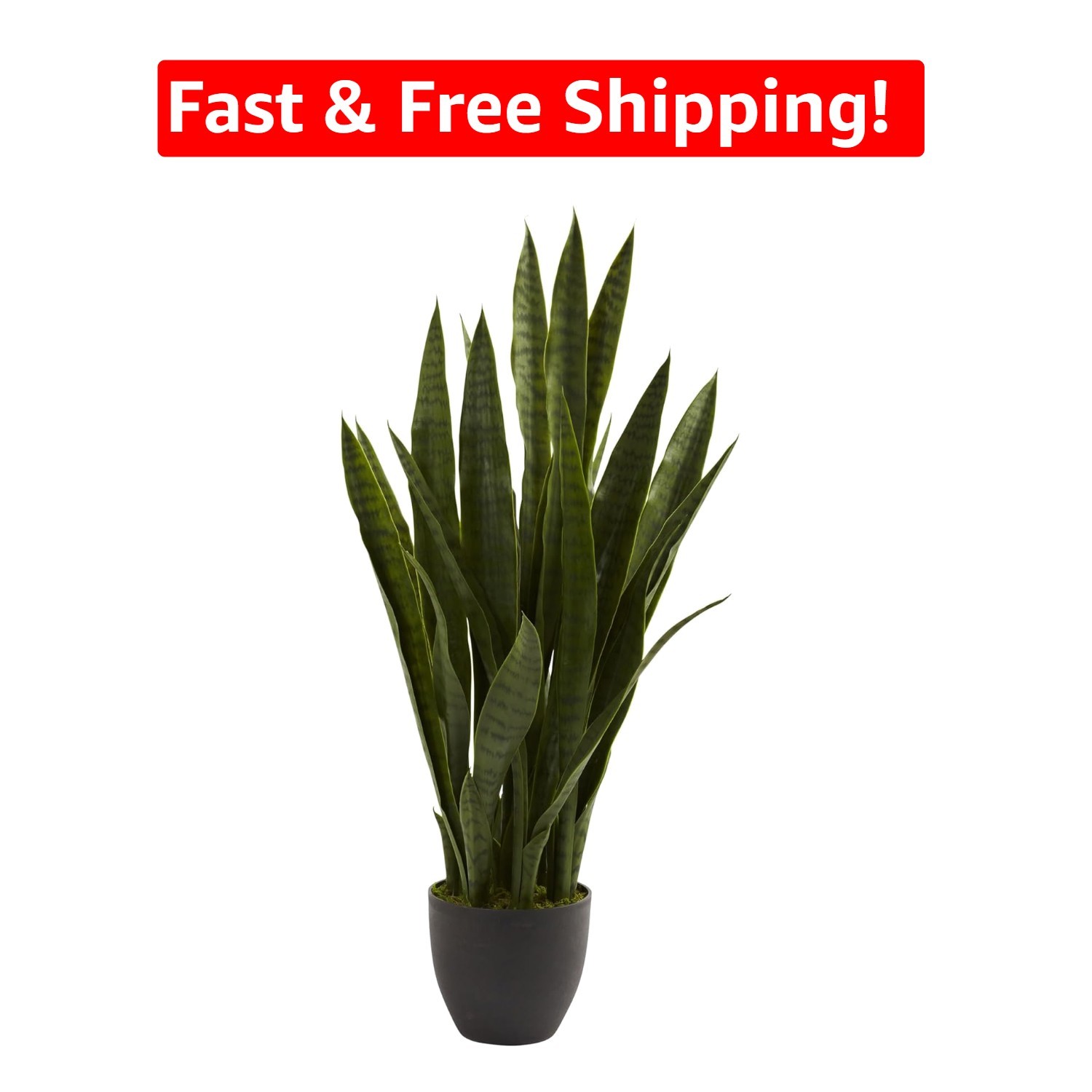 Stunning 35in Faux Snake Plant with Black Pot – Maintenance-Free Indoor Greenery