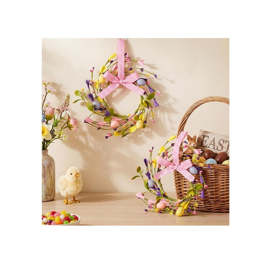 4 pcs Easter Wreaths for Cabinet Mini Spring Artificial Easter Egg Wreath