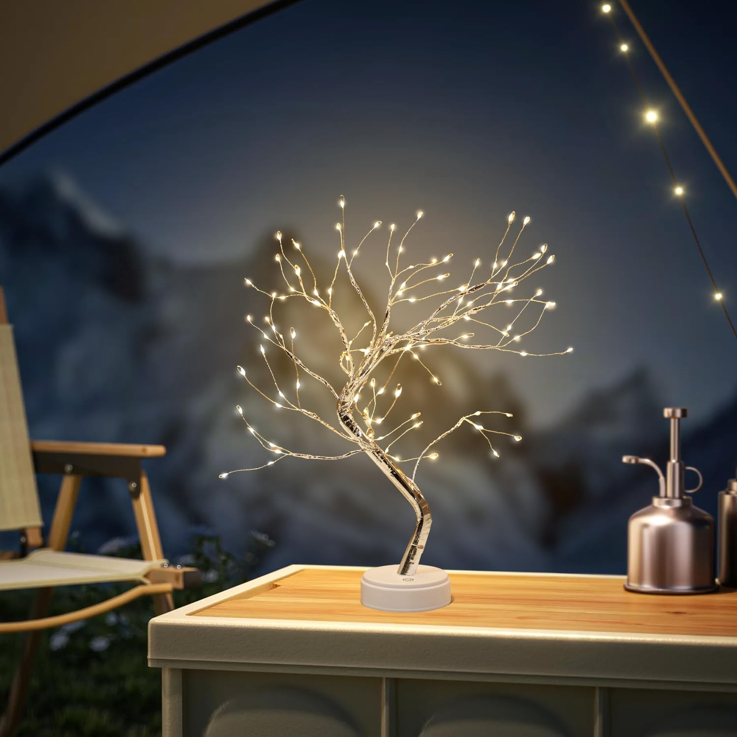 21 Inch 108 LED Tree Lamp USB Plug Artificial Desktop Warm White Lights Silver