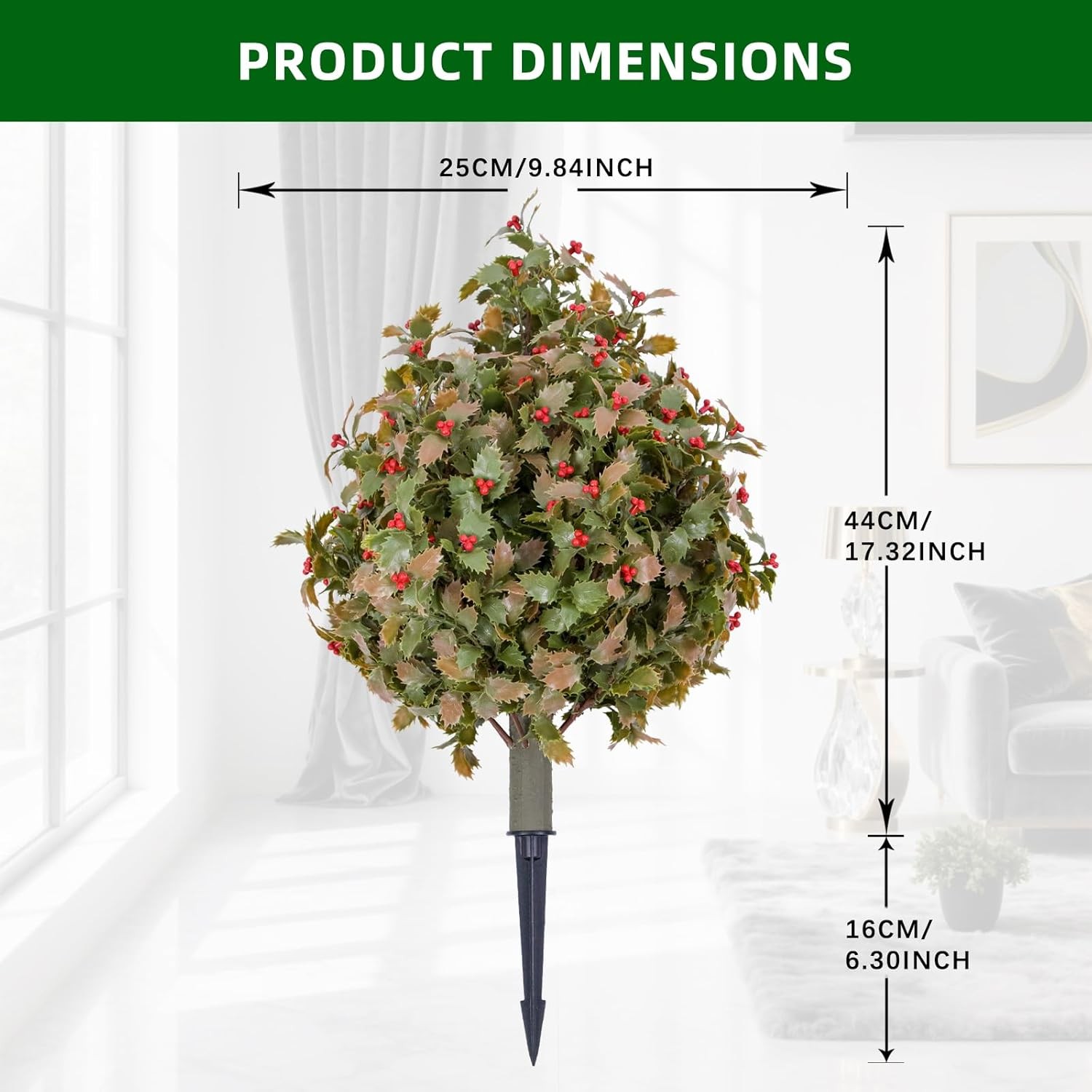2 Pack 23.6” Artificial Topiary Trees Bushes UV Resistant w/ Metal Ground Spike