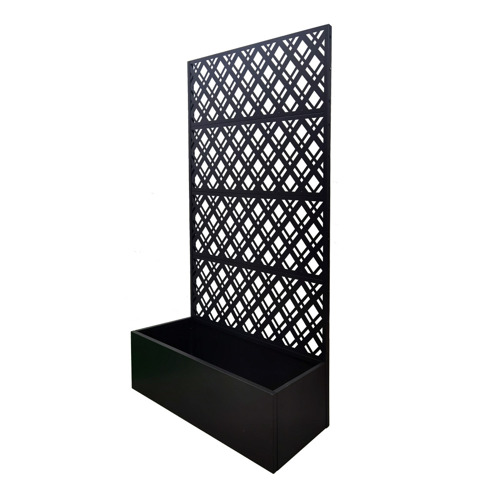 Metal Raised Garden Bed With Trellis, Black Planter Box For Backyard Patio