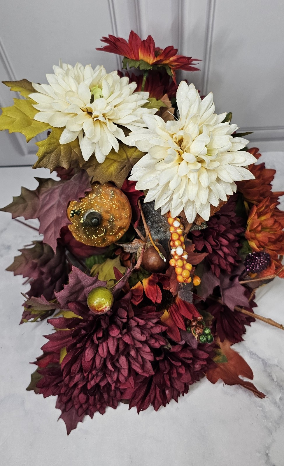 Fall Artificial Flowers With Small Pumpkin And Gourds