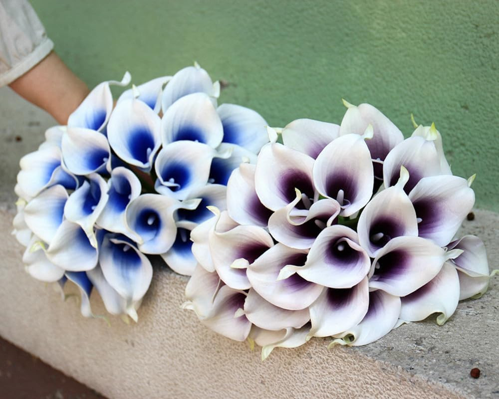 12Pcs Purple in White Artificial Calla Lily Flowers,Single Heads Real Touch | 13