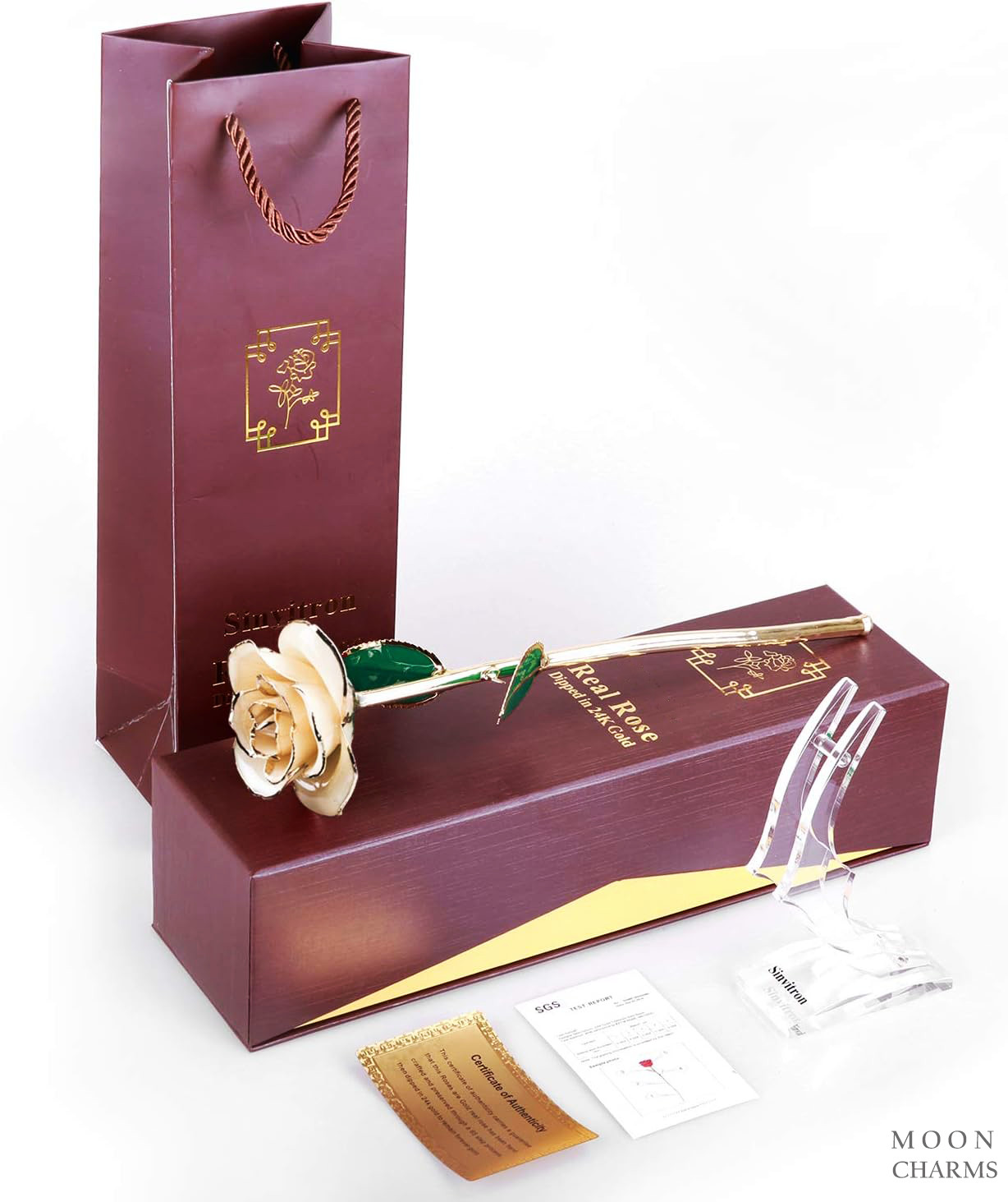 Rose Gold Dipped 24k Real Long Stem Flower Forever,Valentines Day Gifts Hor Her
