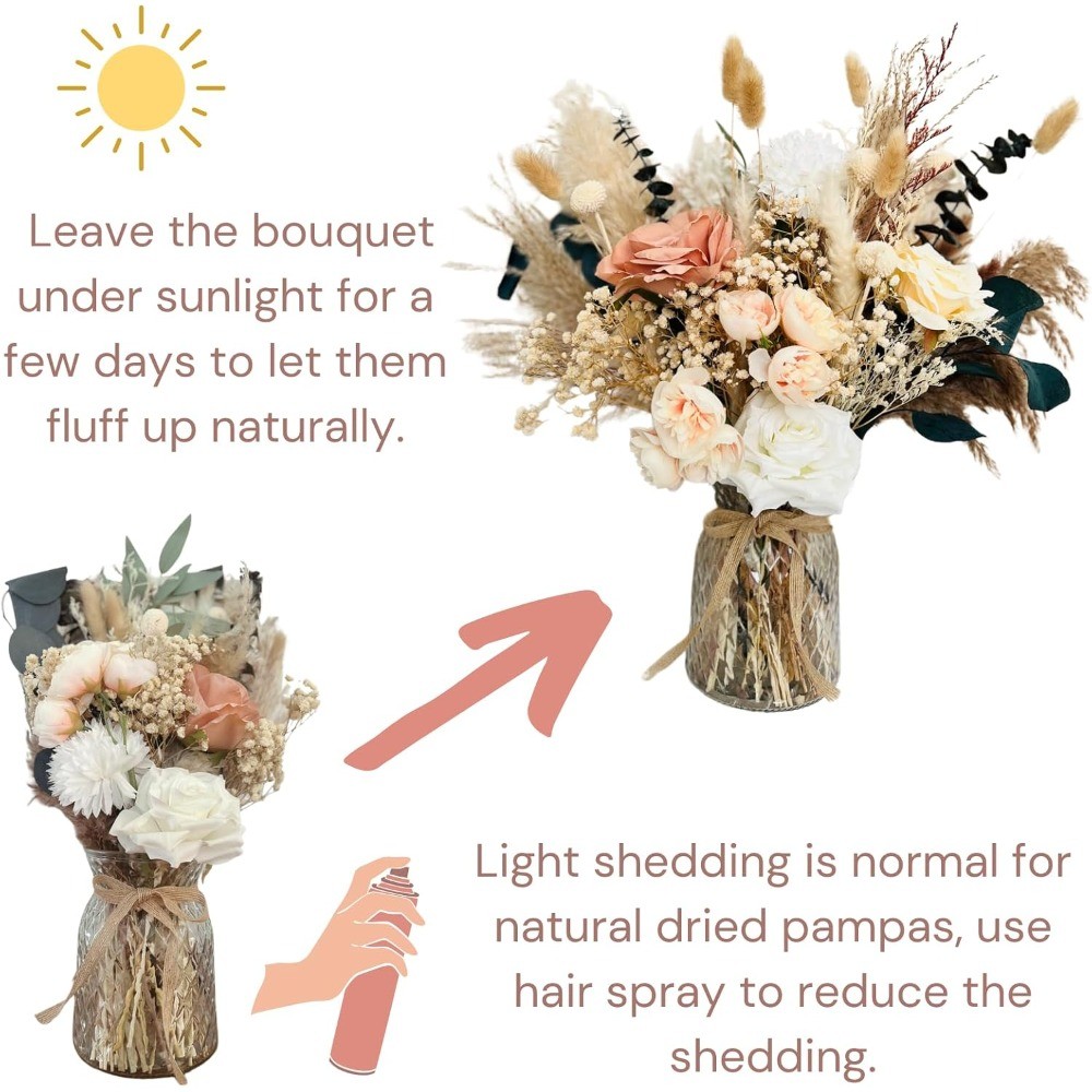 Luxury Pampas Grass Floral Arrangement with Vase Boho Centerpiece Decor
