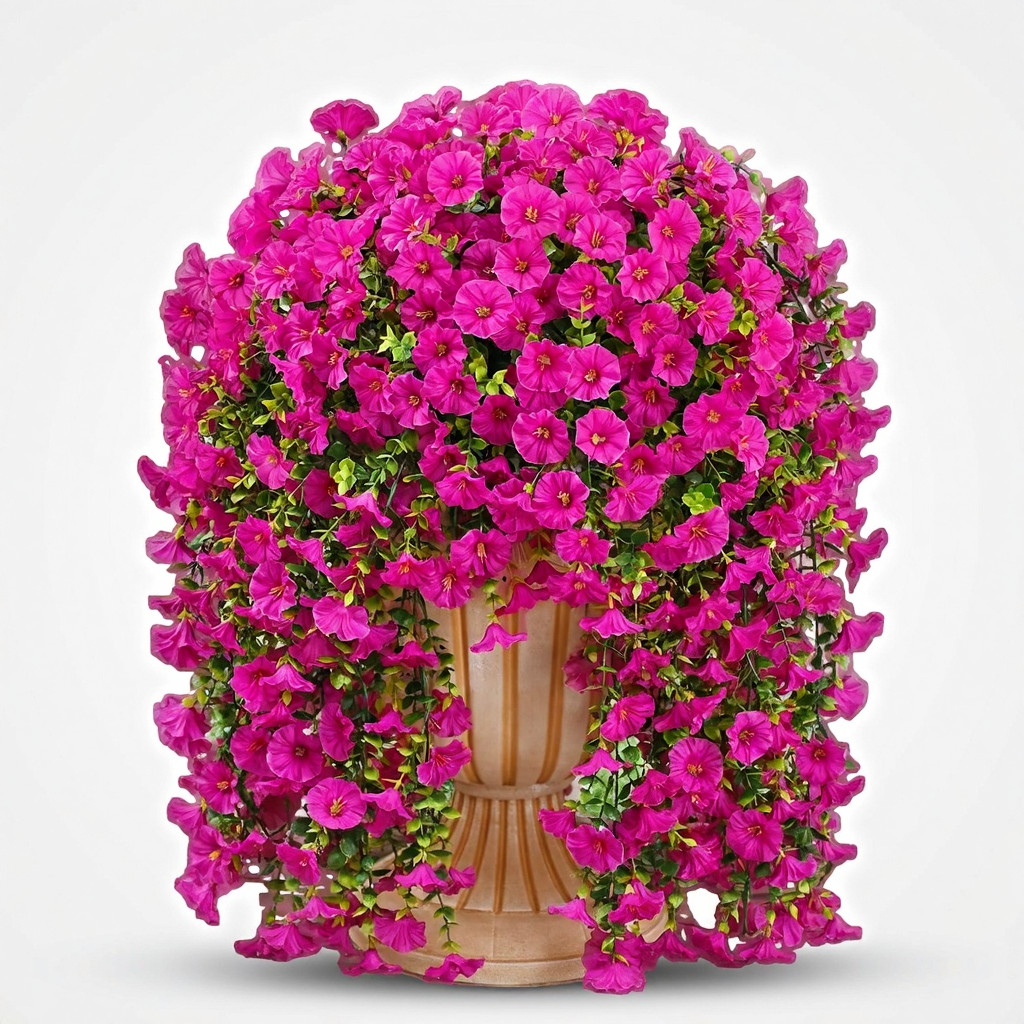 2 Pcs Fuchsia Silk Petunia Artificial Hanging Flowers UV Resistant Porch Patio
