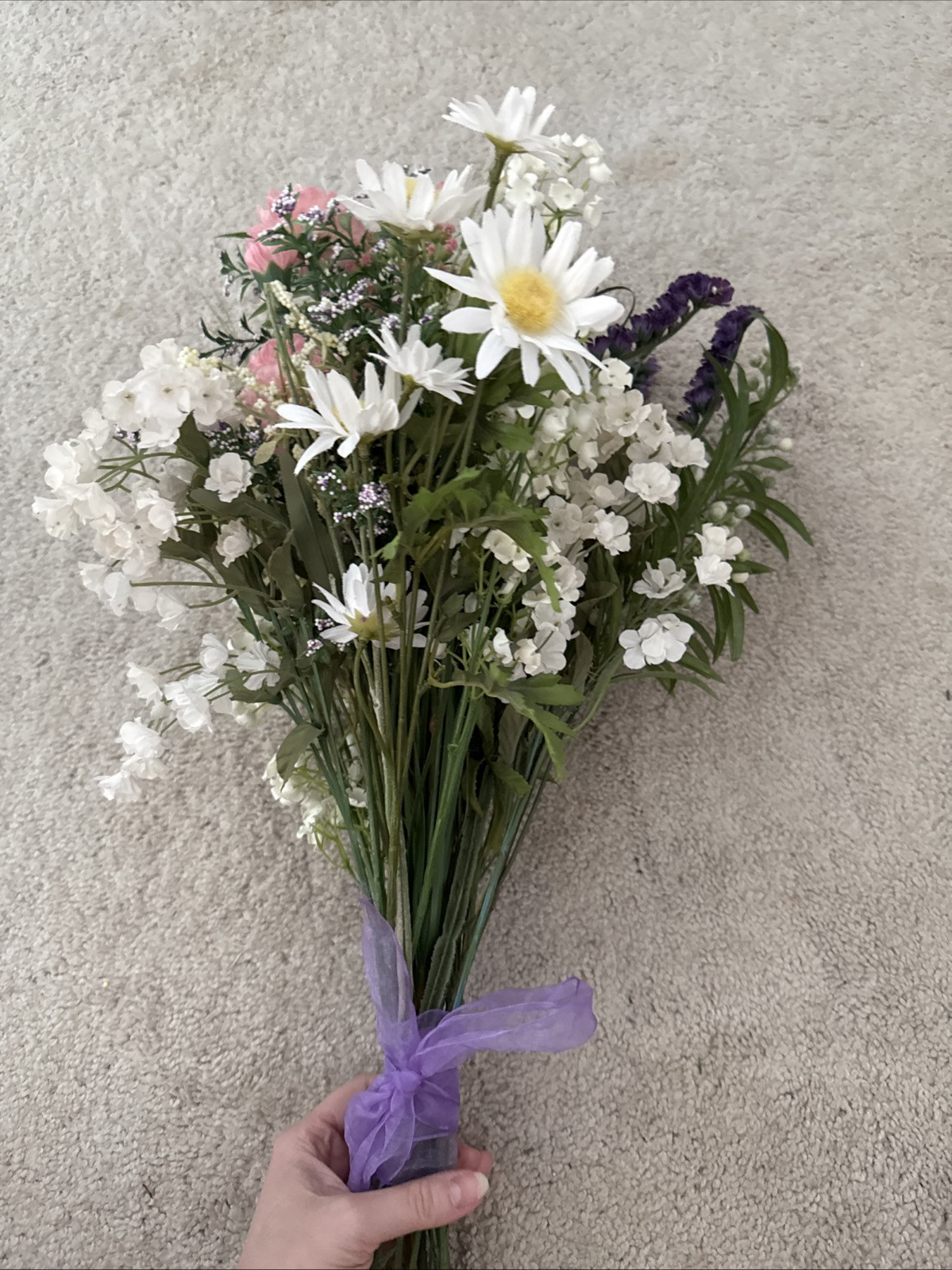 Floral Arrangement Bouquet Flowers Pink Purple White Yellow Green Rustic Wild