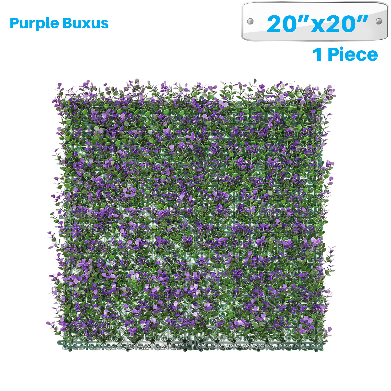 20″x20″ Artificial Wall Decor Privacy Fence Panel, Purple Buxus with Backing