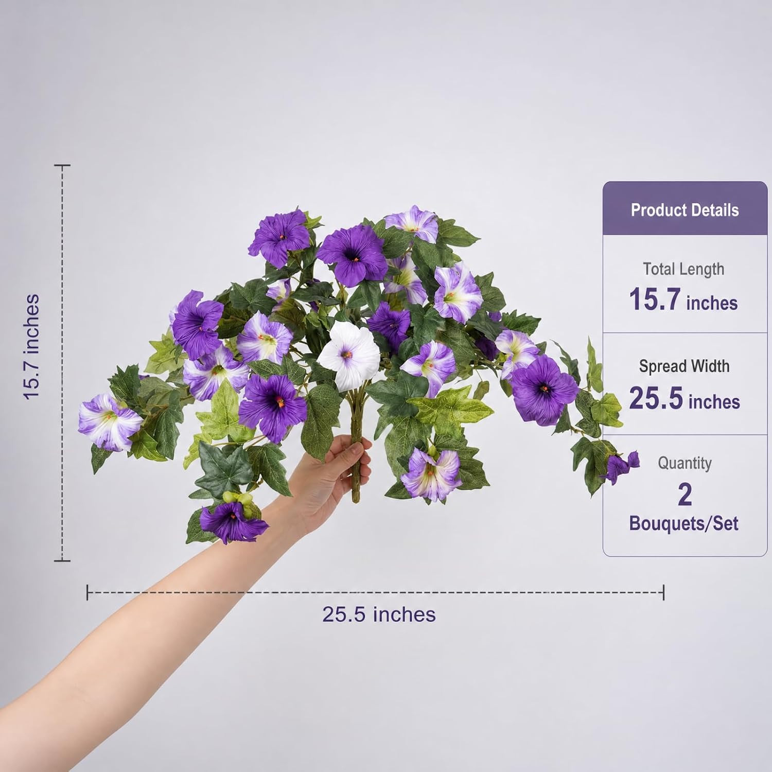 2 Bundles UV Resistant Purple & White Petunias – Outdoor Faux Flower Decor
