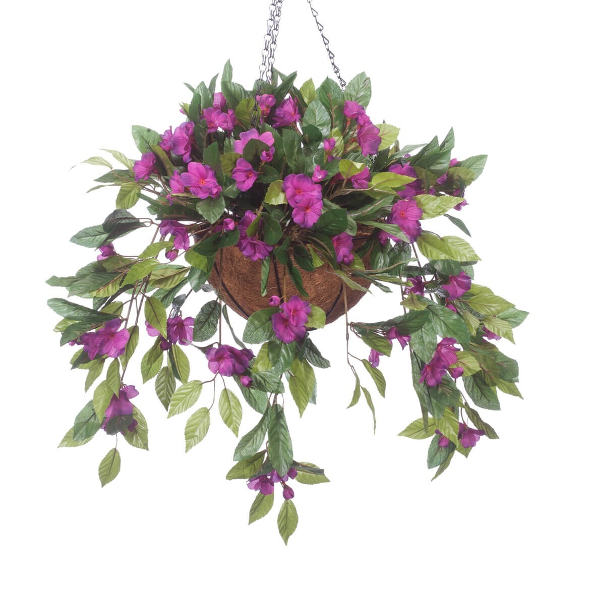 Large Artificial Purple Impatiens Indoor/Outdoor Hanging Planter Basket