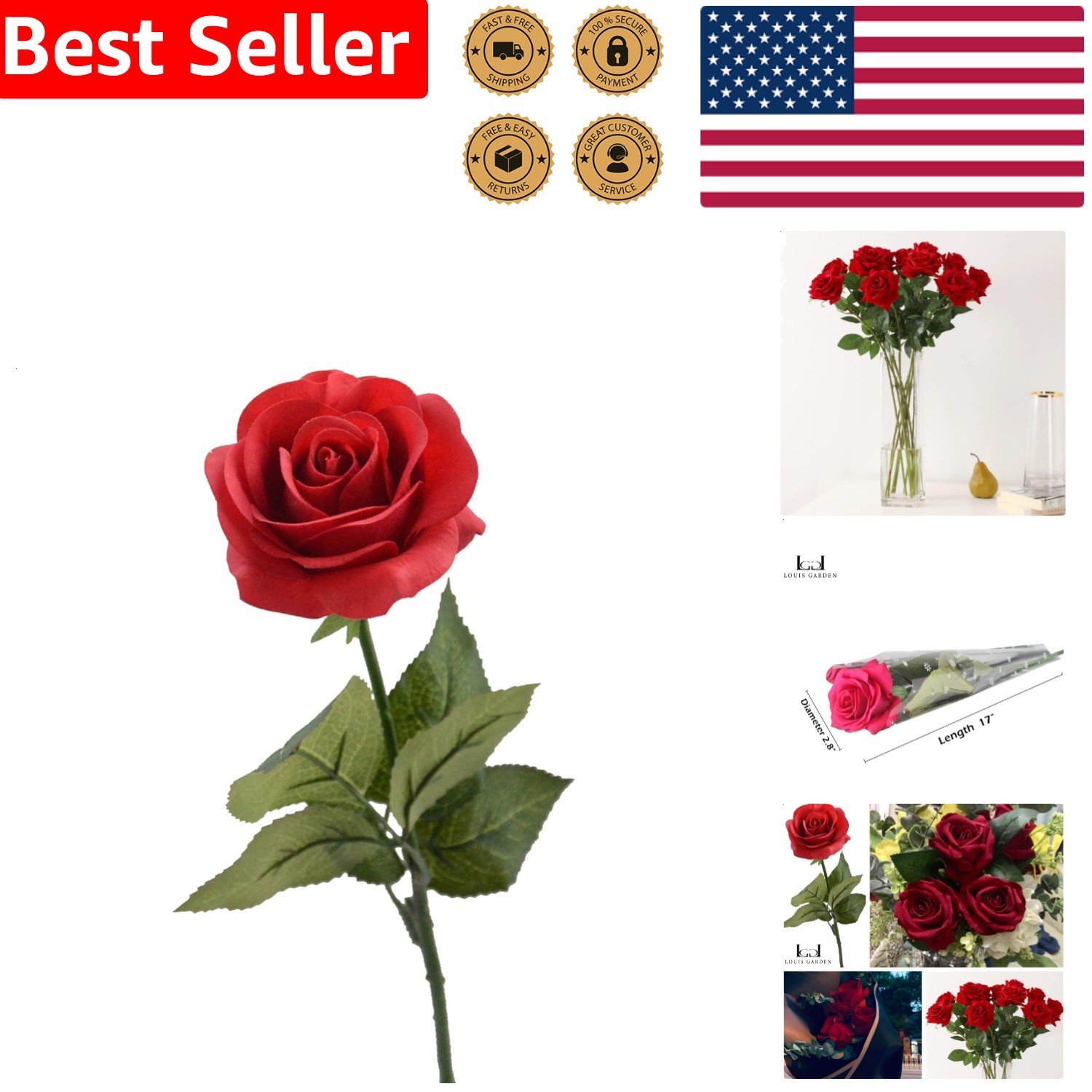 Lifelike Red Rose Artificial Silk Flower for Home Decor Party Celebration