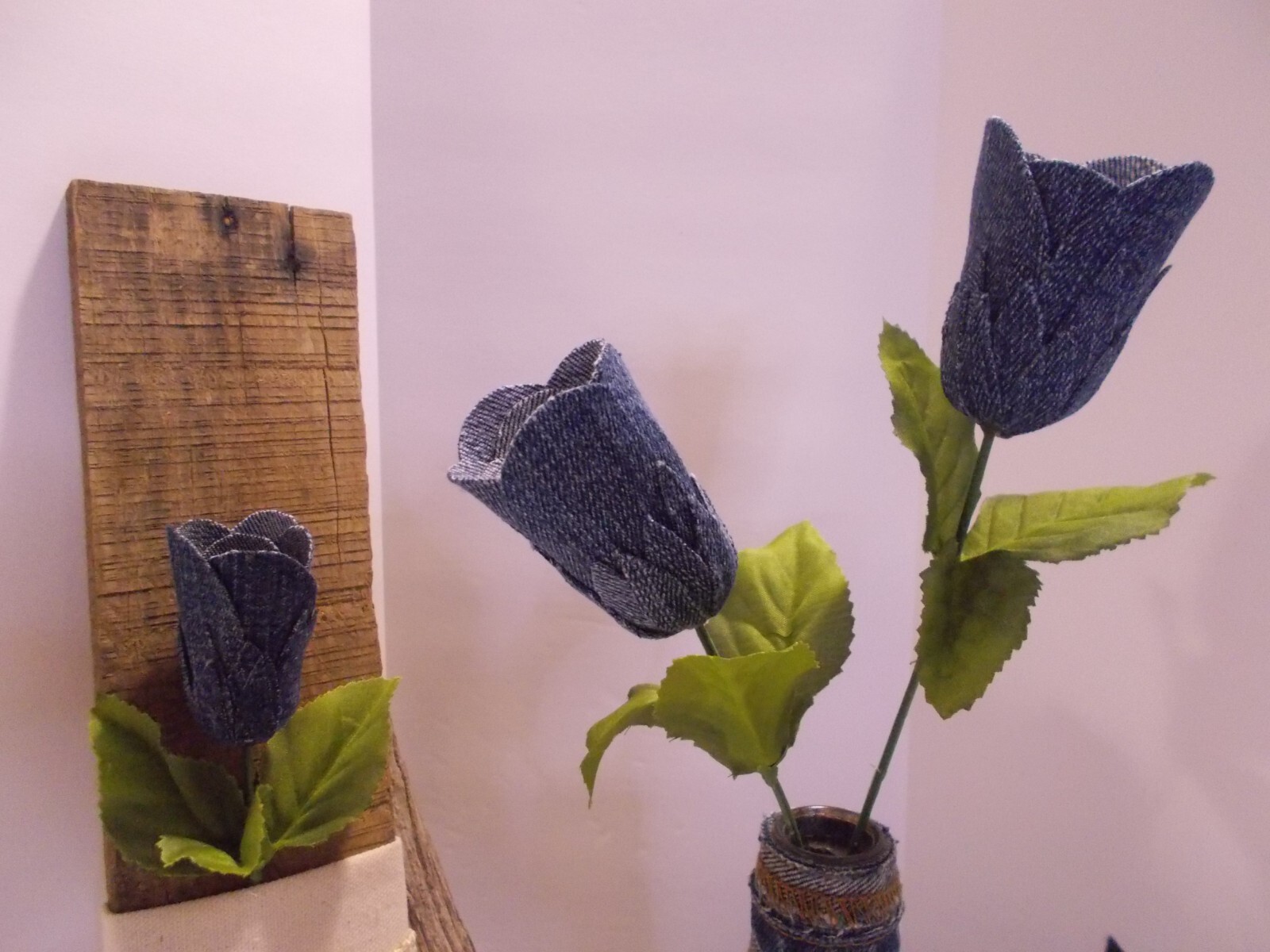 Denim Jeans Seams Bottle Vase Farmhouse Wall Pocket Denim Decor Boho Cottage