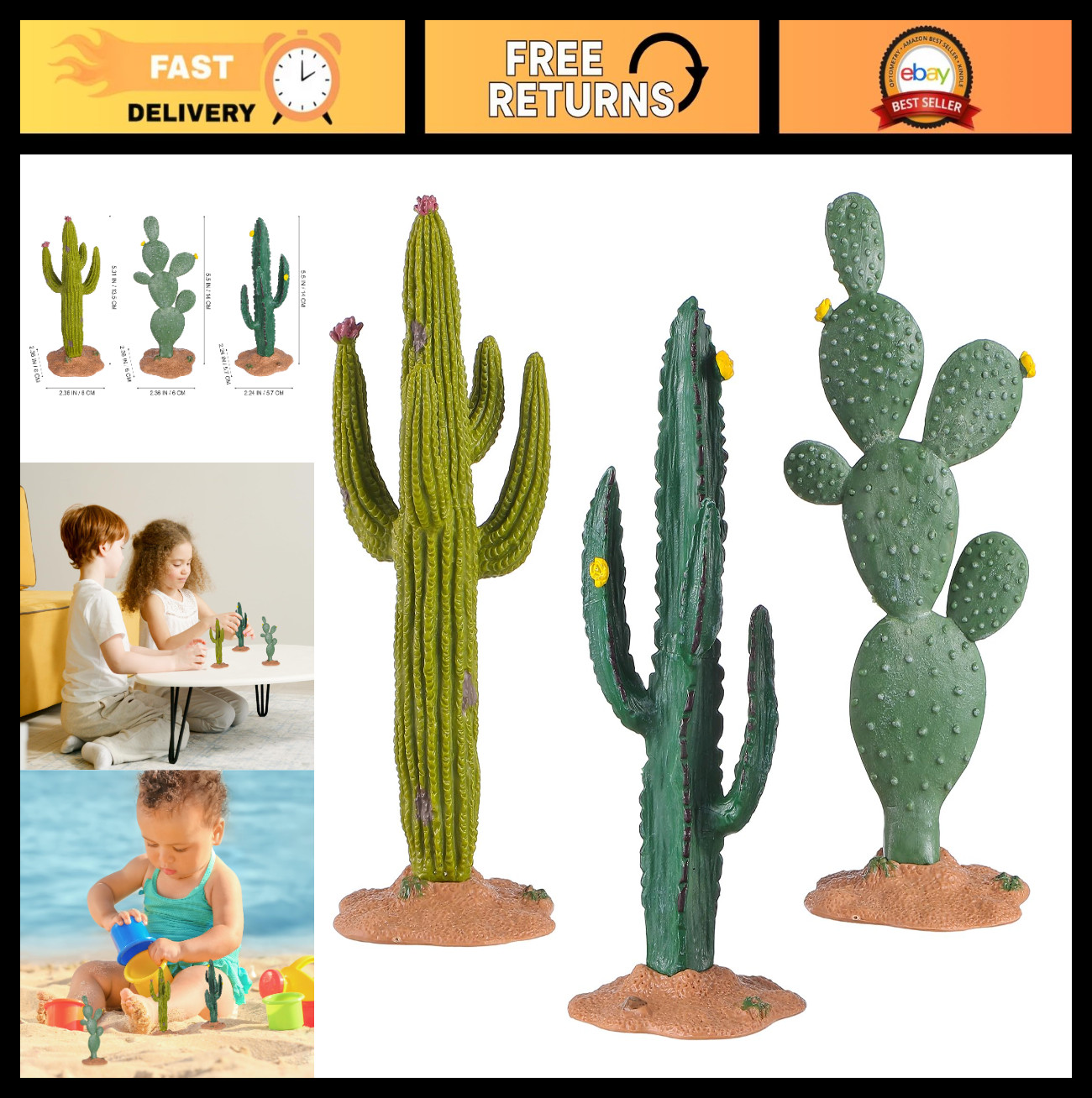 3pcs Artificial Cactus Set – Faux Succulent Plants for Home Office Decor, 5.5″ C