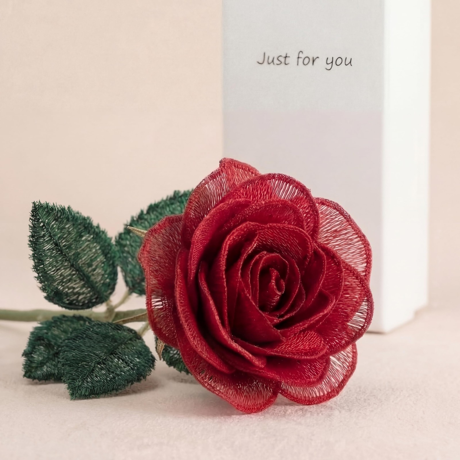 Red Handmade Lace Flower 13 Year Anniversary Flower for Her 11.81 Inches Lace…