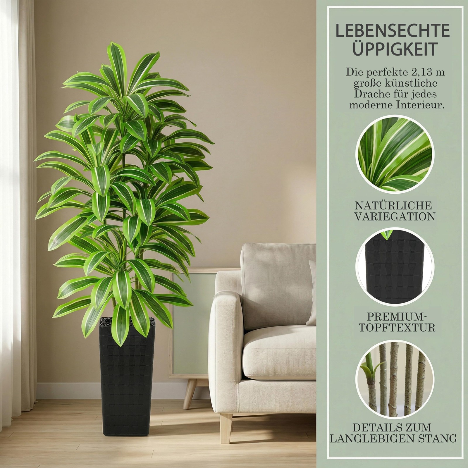 Artificial Dracaena Tree：7FT Faux Silk Tropical Yucca Floor Trees Realistic F…