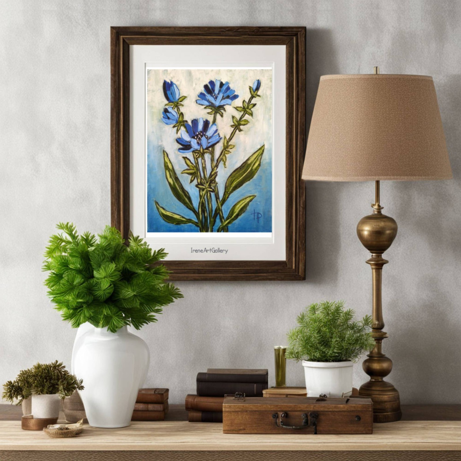 Chicory Botanical Oil Painting Original Floral Expressionist Art Blue Flower Wal