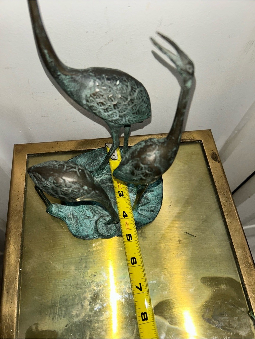 Vintage Brass Crane Sculpture Set MCM Heron Bird Figurine Decor Patina Metal