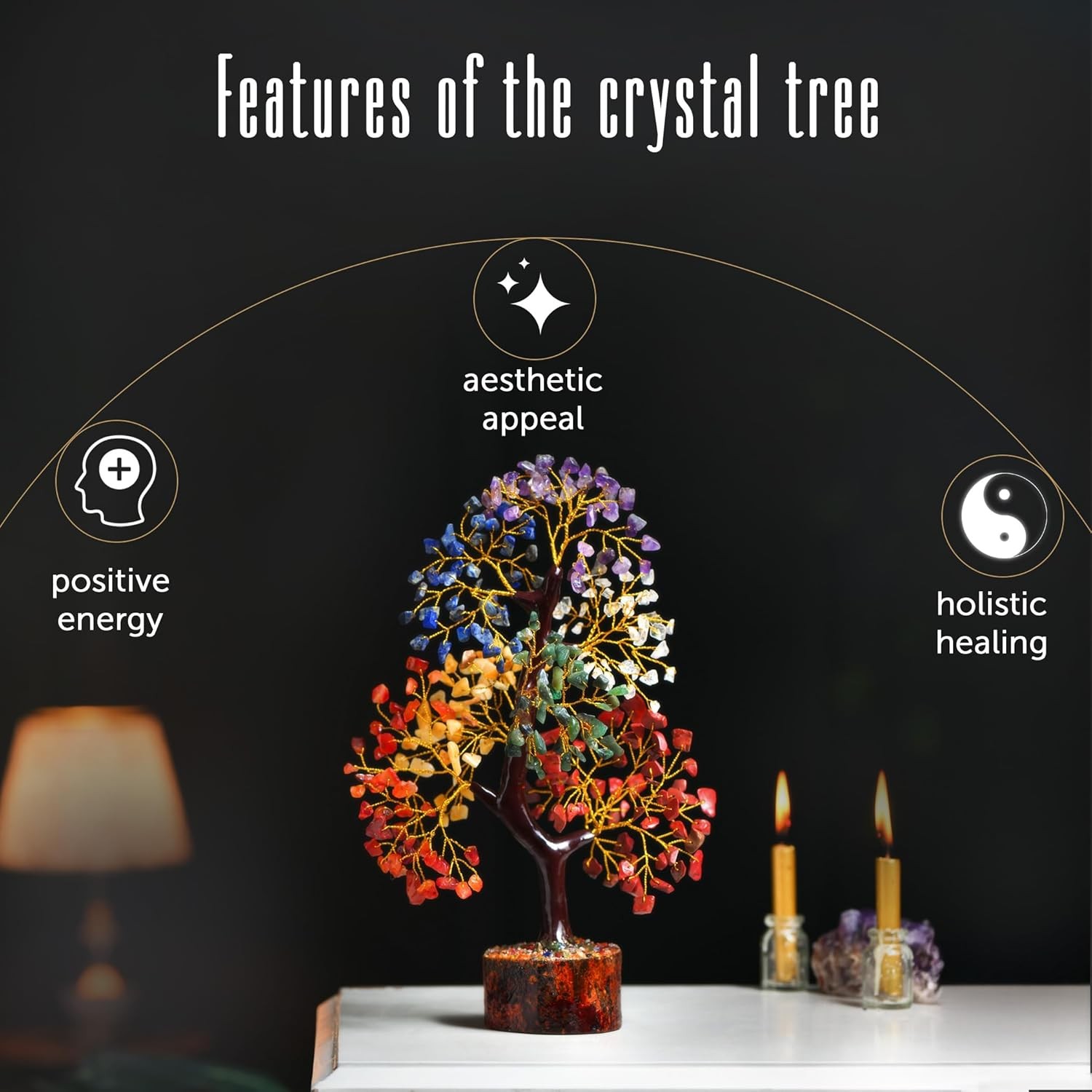FASHIONZAADI 7 Chakra Tree of Life, Crystals and A-seven Golden Wire