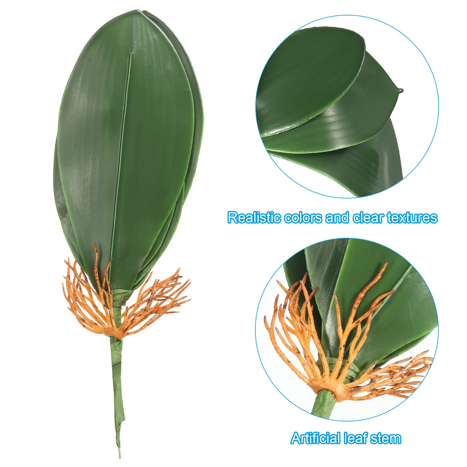 3 Pcs 9.45 Inch Faux Orchid Leaves 5 Petals Artificial Leaf with Stems