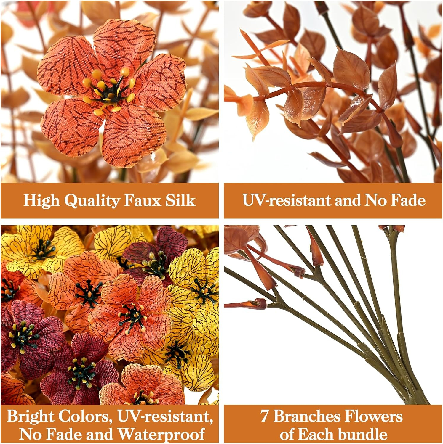 Artificial Fall Flowers for Outdoors, Fall Flowers Decor, 15Pcs Fake Mums | UV R